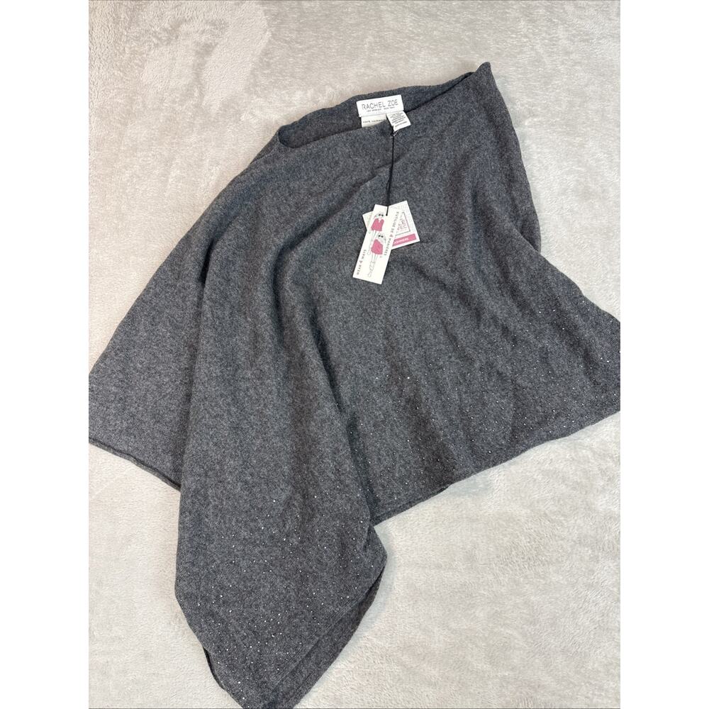 NWT RACHEL ZOE 100% Cashmere Topper OS Gray Rhinestone Convertible One Shoulder